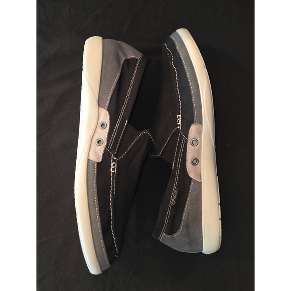 Crocs Mens Black & Gray Canvas Slip On Loafers Boat Shoes Comfort Size 12 - Picture 1 of 10